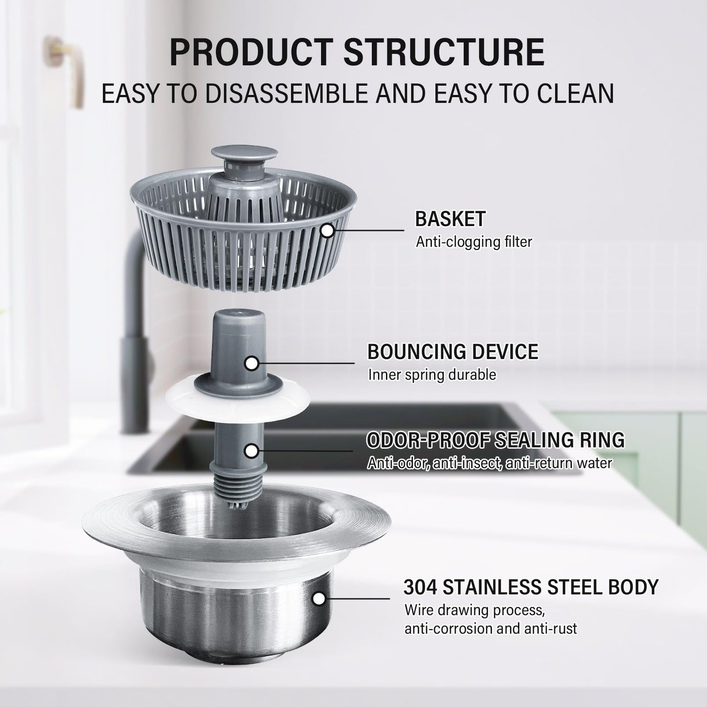 Brehn | Neu verbesserter Waschbecken Bounce Core Abfluss-Sieb
