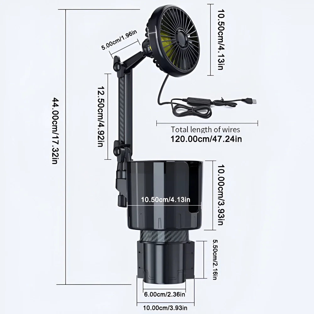 2-in-1 Auto Becherhalter Ventilator mit einstellbarer Kühlung und USB-Ladung | Brehn