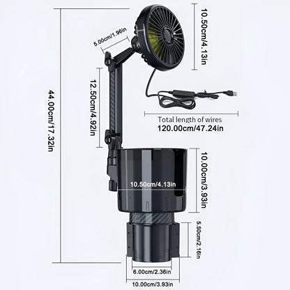 2-in-1 Auto Becherhalter Ventilator mit einstellbarer Kühlung und USB-Ladung | Brehn