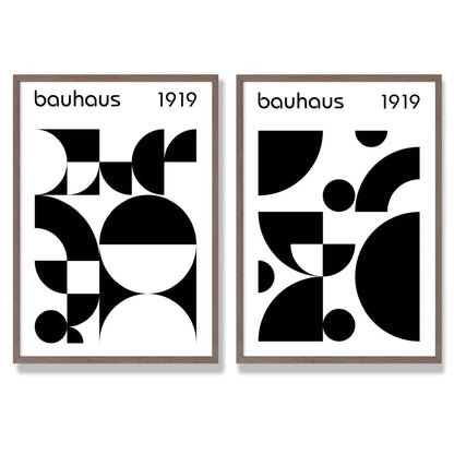 Bauhaus-Stil, Schwarz-Weiß, Mitte des 20. Jahrhunderts, gerahmtes Set aus 2 Kunstdrucken