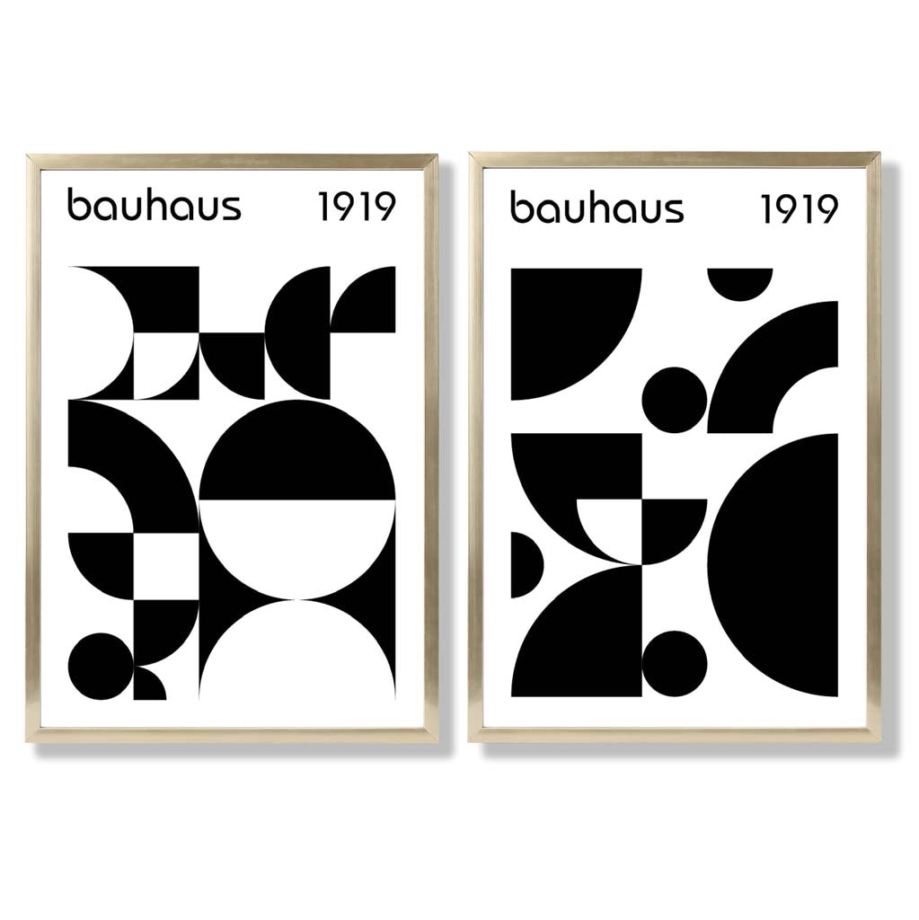 Bauhaus-Stil, Schwarz-Weiß, Mitte des 20. Jahrhunderts, gerahmtes Set aus 2 Kunstdrucken