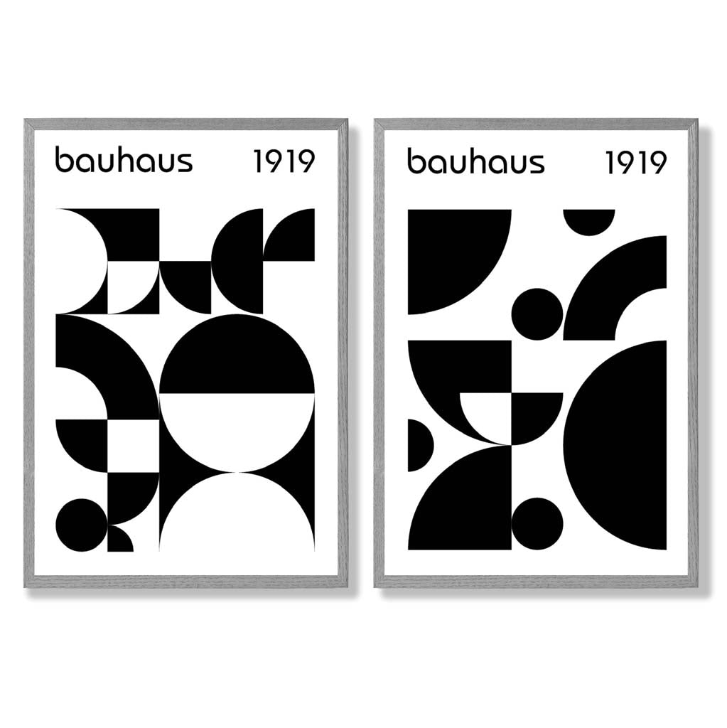 Bauhaus-Stil, Schwarz-Weiß, Mitte des 20. Jahrhunderts, gerahmtes Set aus 2 Kunstdrucken
