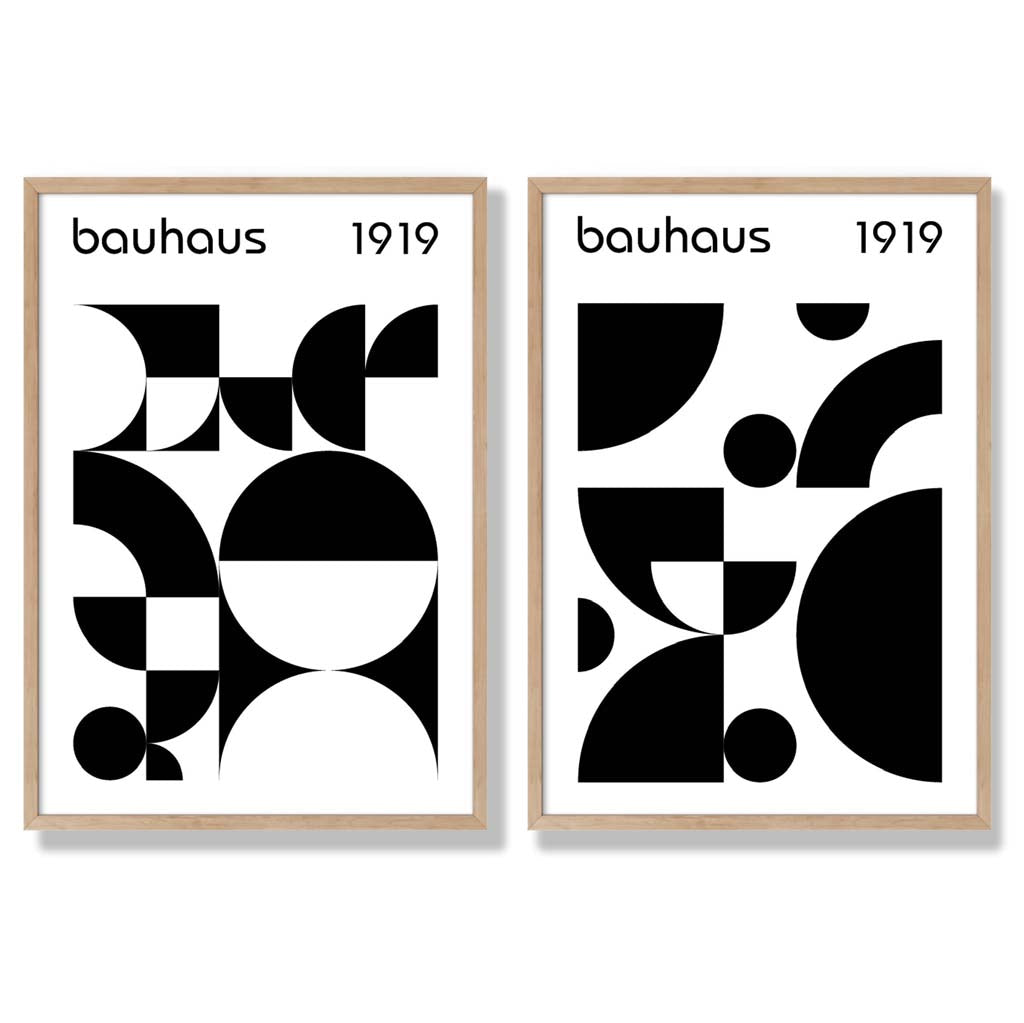 Bauhaus-Stil, Schwarz-Weiß, Mitte des 20. Jahrhunderts, gerahmtes Set aus 2 Kunstdrucken