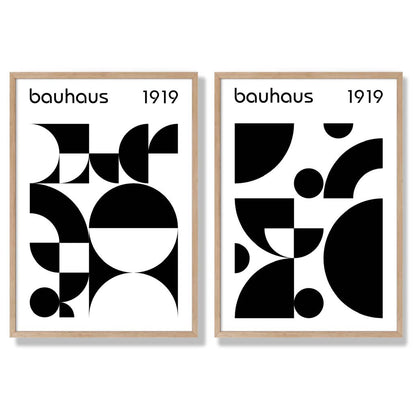 Bauhaus-Stil, Schwarz-Weiß, Mitte des 20. Jahrhunderts, gerahmtes Set aus 2 Kunstdrucken