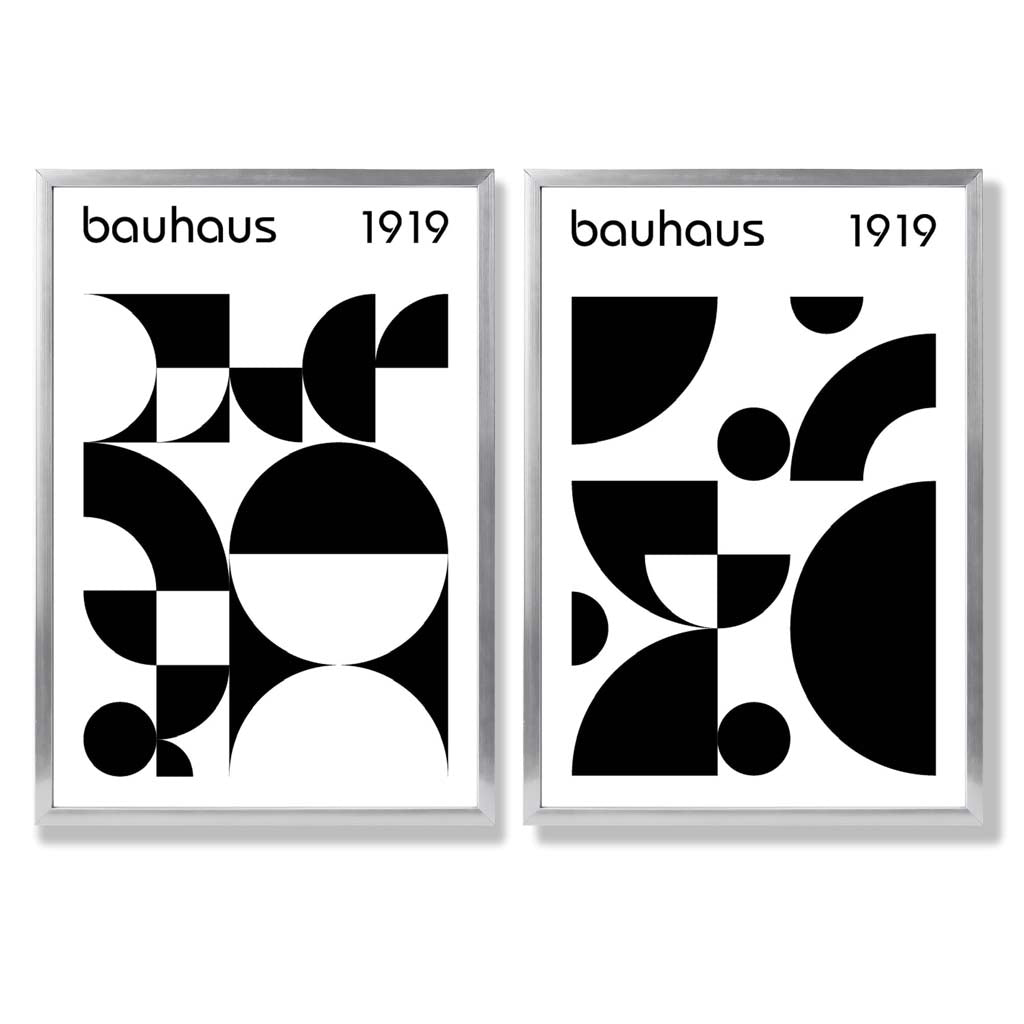 Bauhaus-Stil, Schwarz-Weiß, Mitte des 20. Jahrhunderts, gerahmtes Set aus 2 Kunstdrucken
