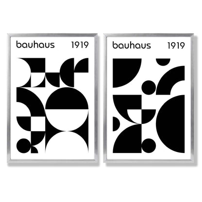 Bauhaus-Stil, Schwarz-Weiß, Mitte des 20. Jahrhunderts, gerahmtes Set aus 2 Kunstdrucken
