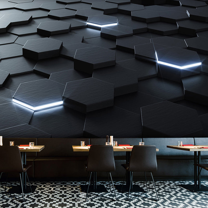 Brehn | Ganze Foto Stil Tapete mit 3D-Effekt Hexagon in Dunkler Farbe für Wohnzimmer, Maßgeschneidert