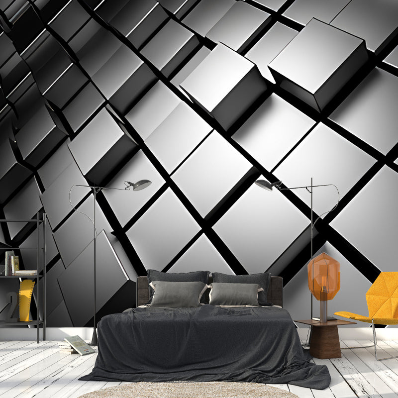 Brehn | Ganze Foto Stil Tapete mit 3D-Effekt Hexagon in Dunkler Farbe für Wohnzimmer, Maßgeschneidert
