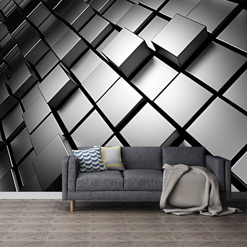 Brehn | Ganze Foto Stil Tapete mit 3D-Effekt Hexagon in Dunkler Farbe für Wohnzimmer, Maßgeschneidert
