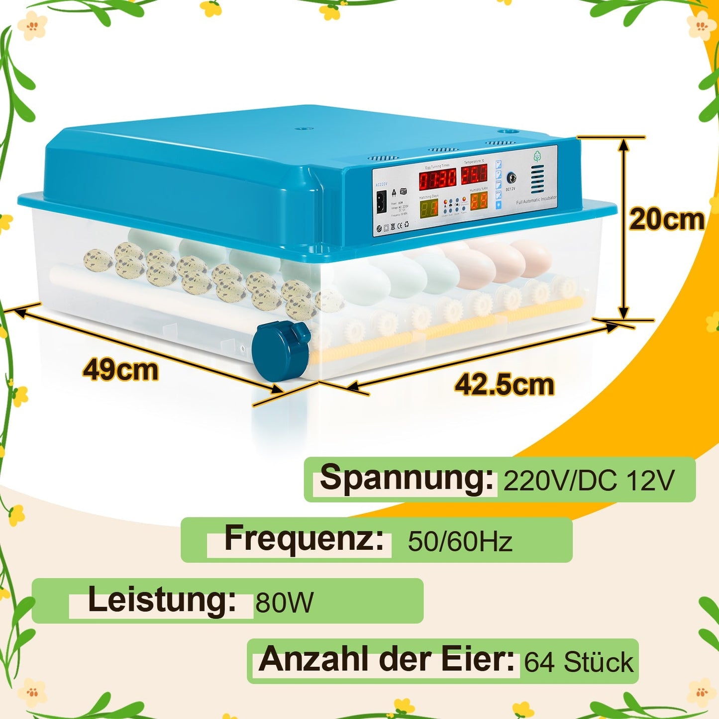 Brutautomat Vollautomatisch Inkubator für Hühner 64 Eier | Brehn
