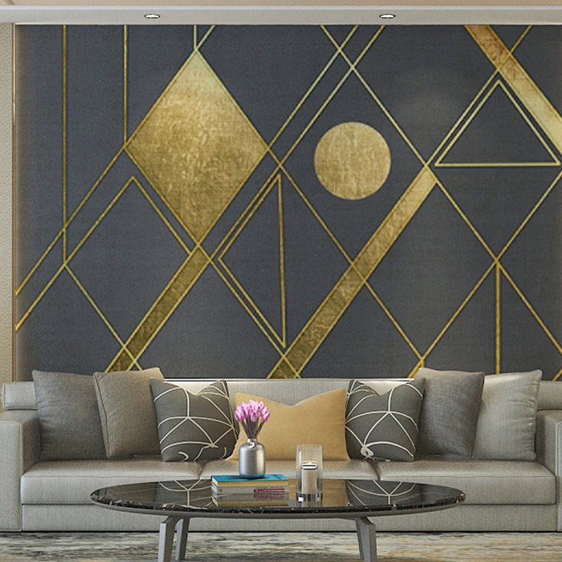 Brehn | Grote Scandinavische Muurschildering Wallpaper Goud en Grijs Geometrieën Wanddecoratie, Op Maat Gemaakt