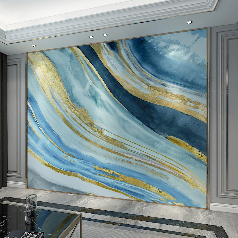 Brehn | Extra große Aquarelle Wandmalerei Skandinavisch 3D-Effekt Streifen Wandverkleidung in Blau