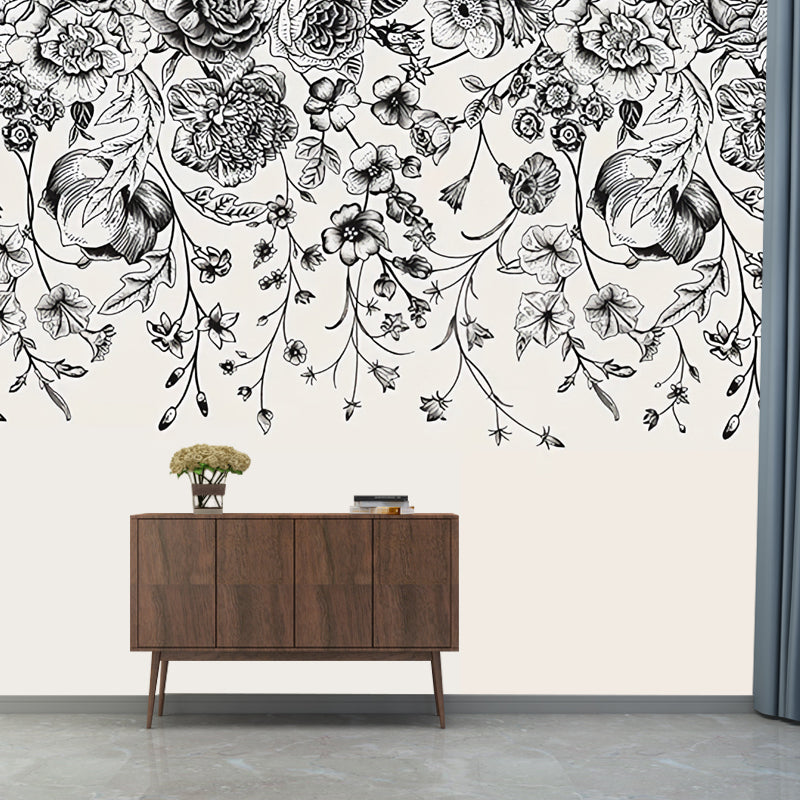 Brehn | Verworrene Wein Mural Tapete in Schwarz, Minimalistische Wandverkleidung für Dekor