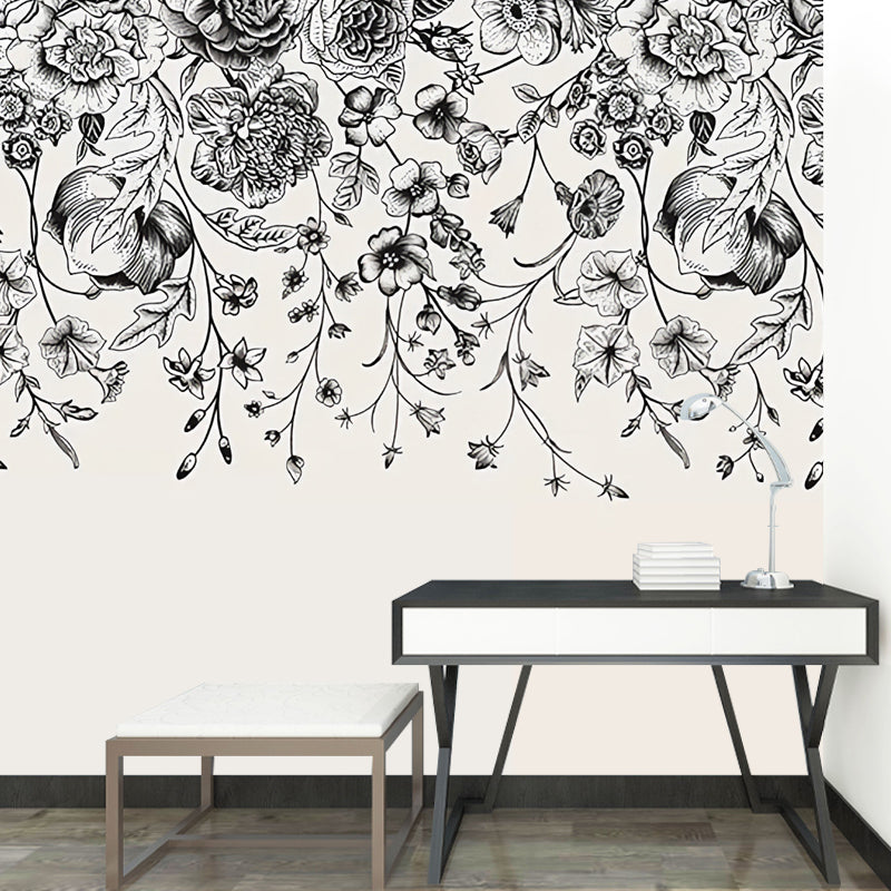 Brehn | Verworrene Wein Mural Tapete in Schwarz, Minimalistische Wandverkleidung für Dekor