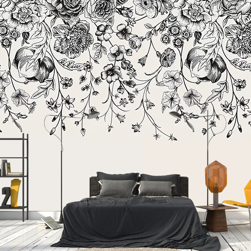 Brehn | Verworrene Wein Mural Tapete in Schwarz, Minimalistische Wandverkleidung für Dekor