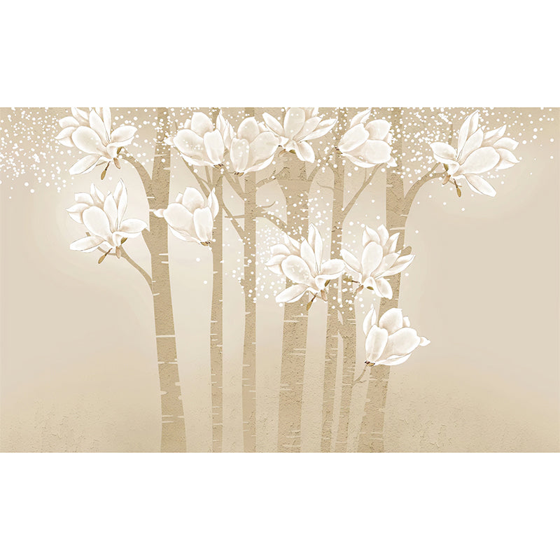 Brehn | Benutzerdefinierte Illustration Minimalistische Wandtapete für das Wohnzimmer mit eleganter Magnolie in Beige und Gelb