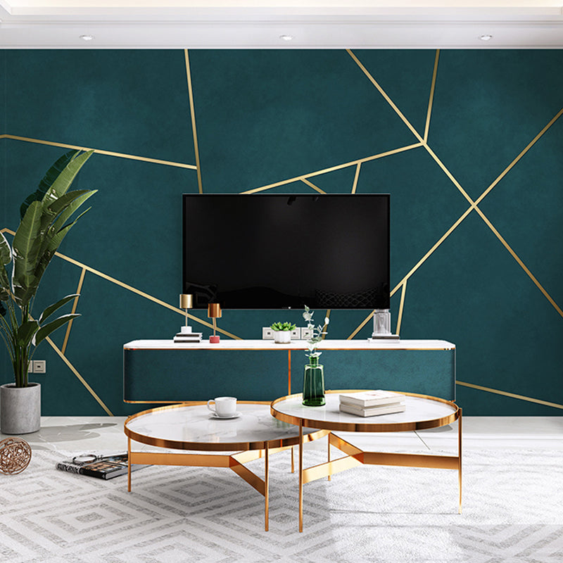 Brehn | Eenvoudige lijnen en geometrische behang voor huisdecoratie, XXL-muurkunst in donkergroen en goud