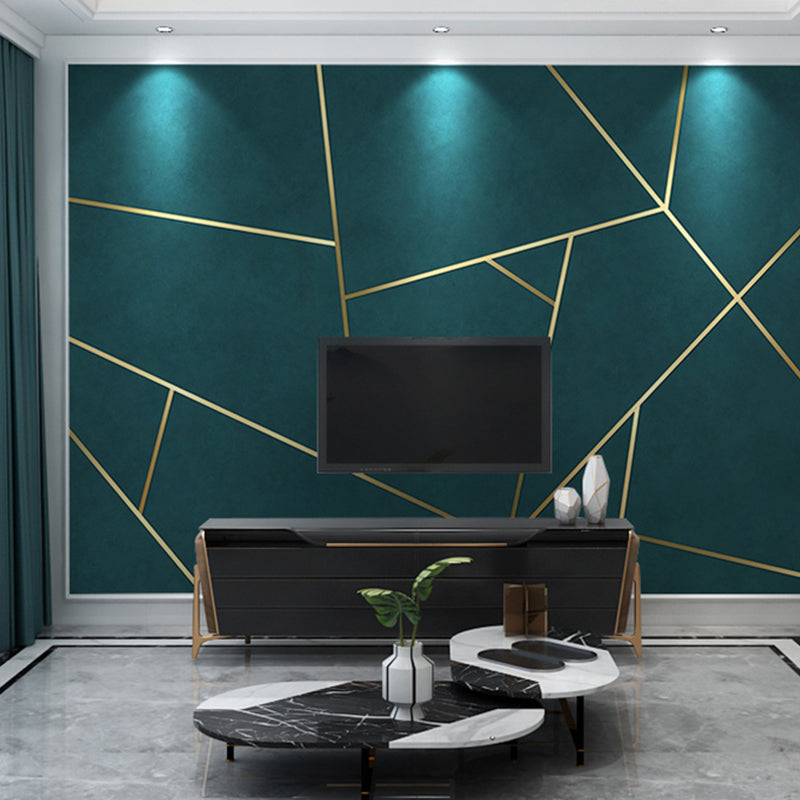 Brehn | Eenvoudige lijnen en geometrische behang voor huisdecoratie, XXL-muurkunst in donkergroen en goud