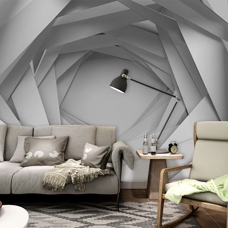 Brehn | Ganzes 3D Visual Umfassendes Tunnel Wandbild für Büro Raum Fantasie Wanddekoration in Grau