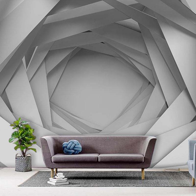 Brehn | Ganzes 3D Visual Umfassendes Tunnel Wandbild für Büro Raum Fantasie Wanddekoration in Grau