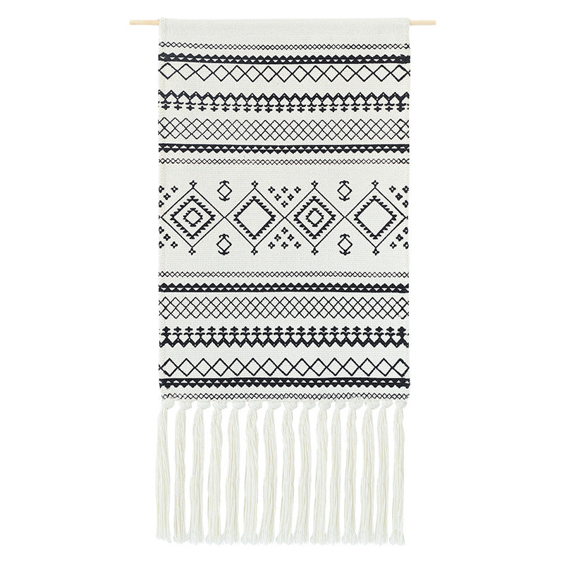 Wandteppich-Set im Boho-Ethno-Stil mit Fransen und Holzstab Brehn