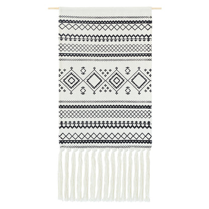 Wandteppich-Set im Boho-Ethno-Stil mit Fransen und Holzstab Brehn