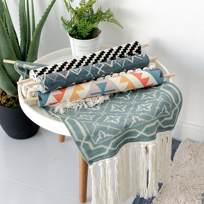 Wandteppich-Set im Boho-Ethno-Stil mit Fransen und Holzstab Brehn