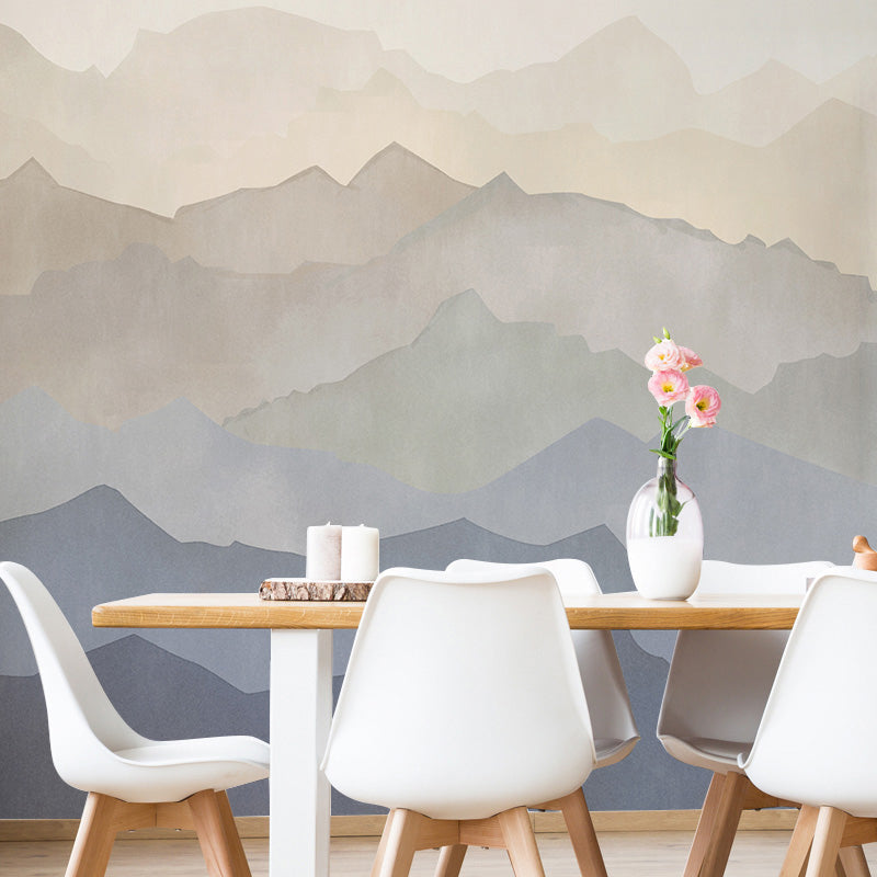Brehn | Extra Große Berg Wandkunst in Blau und Braun Non-Woven Stoff Wandnebel Tapete für Zuhause, Angepasst Gedruckt
