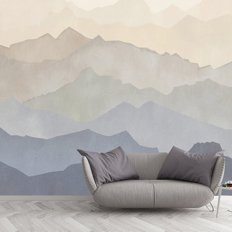 Brehn | Extra Große Berg Wandkunst in Blau und Braun Non-Woven Stoff Wandnebel Tapete für Zuhause, Angepasst Gedruckt