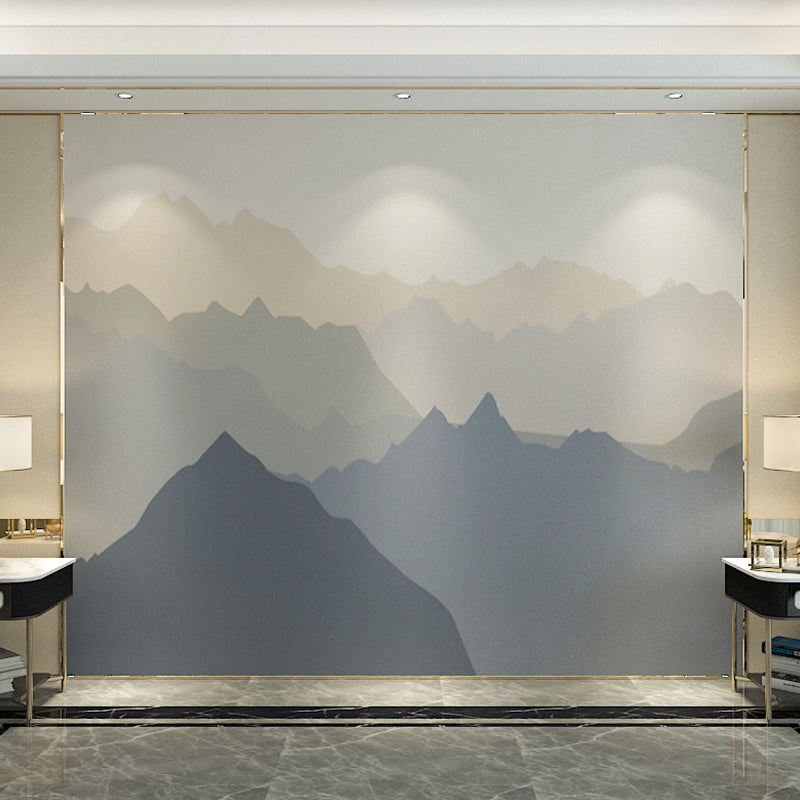 Brehn | Vintage Mountain Wall Covering in Blau und Braun Akzent Wandgemälde, Personalisierte Größe Verfügbar