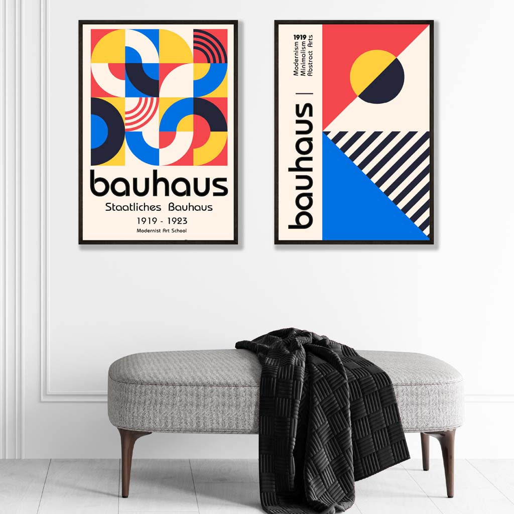 Bauhaus-Stil, Rot und Blau, Mid-Century-Design, 2er-Set Kunstdrucke