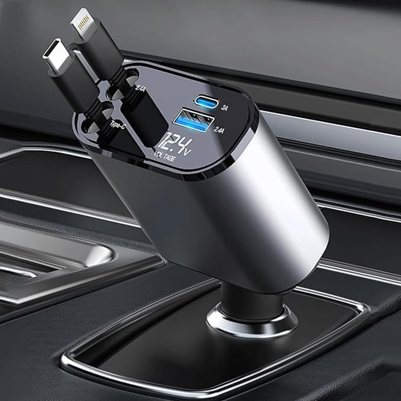 4-in-1 Autoladegerät mit einziehbarem Kabel | Brehn