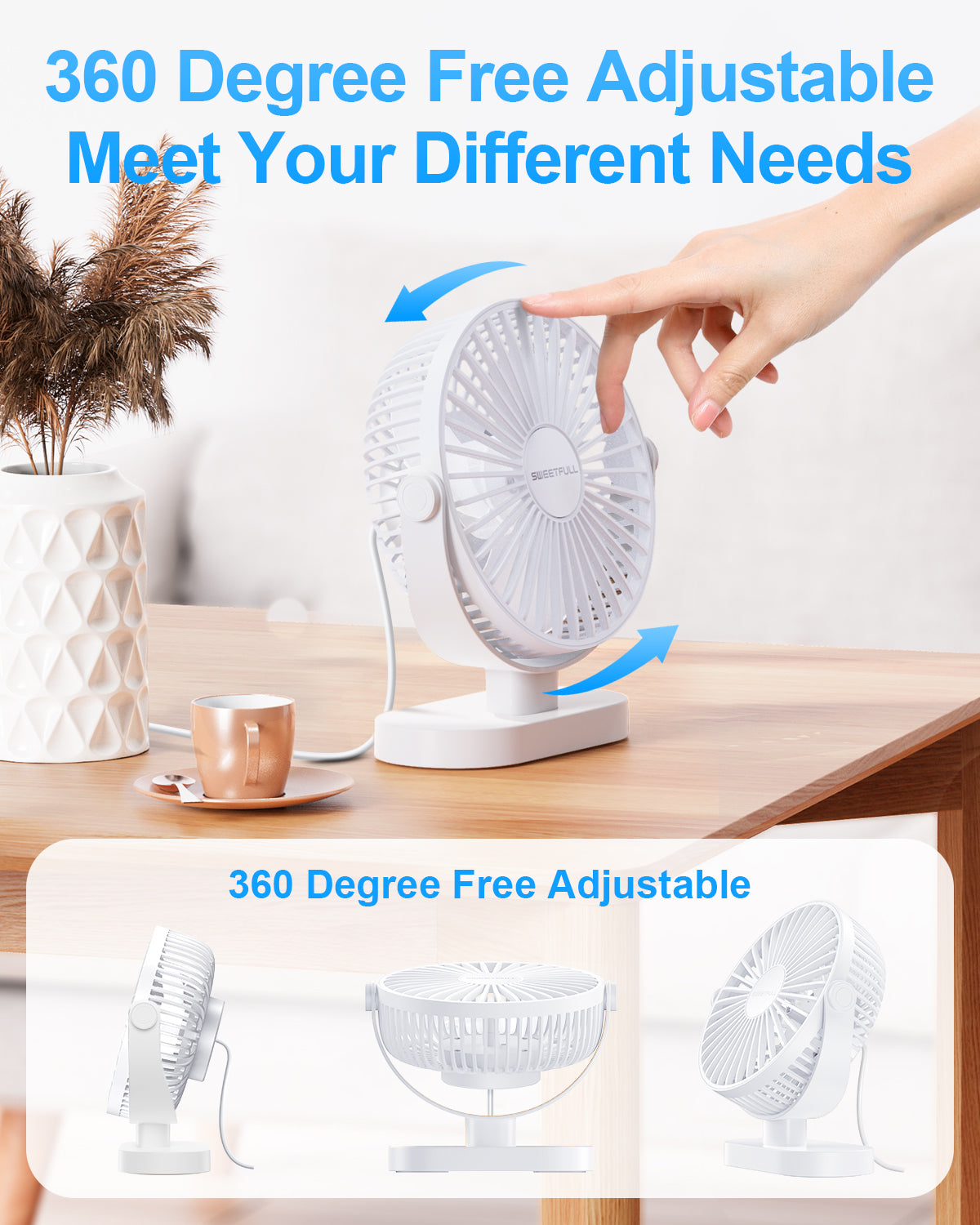6,5 Zoll USB Kleiner Tischventilator für Zuhause Büro Auto Outdoor Reisen | Brehn
