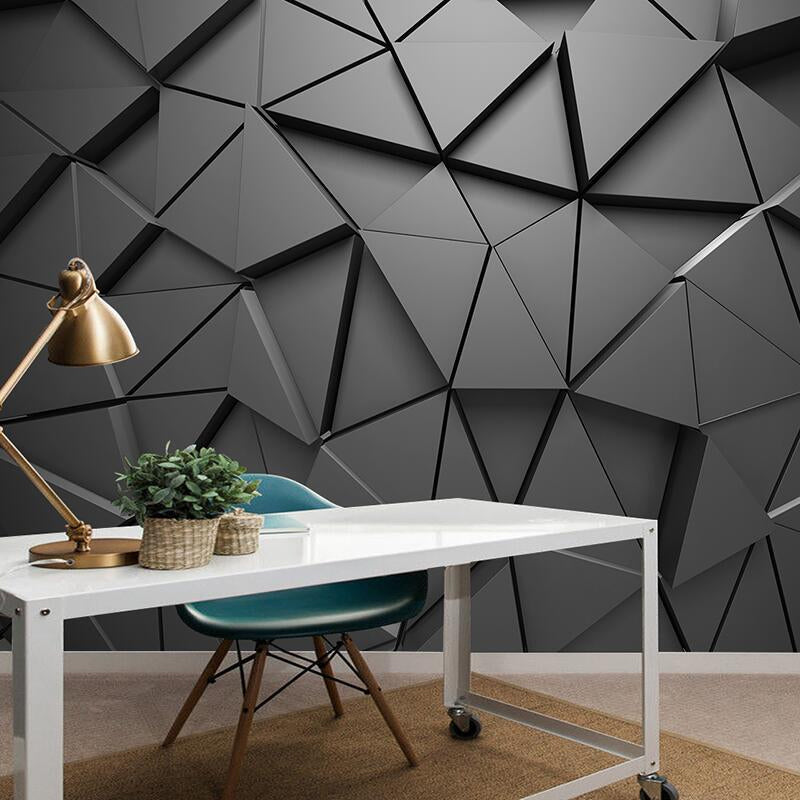 Brehn | Whole Fotografie 3D Driehoek Muur voor Vergaderzaal in Zwart en Grijs, Op Maatgemaakt