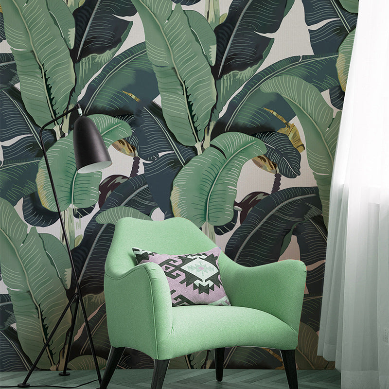 Brehn | Tropische Bananenblätter Wandmural für thailändisches Restaurant, individuelle Wandverkleidung in Grün
