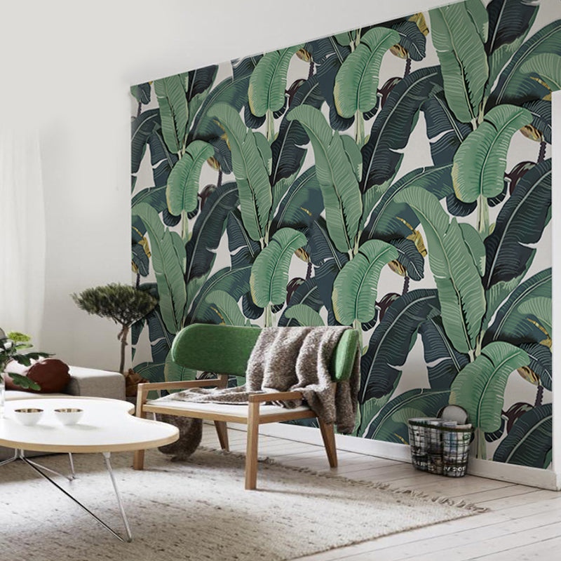 Brehn | Tropische Bananenblätter Wandmural für thailändisches Restaurant, individuelle Wandverkleidung in Grün