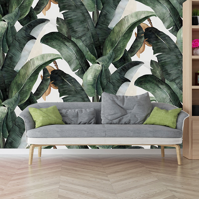 Brehn | Tropische Bananenblätter Wandtapete für Wohnzimmerschmuck, Grün und Weiß, Maßgeschneidert-Druck