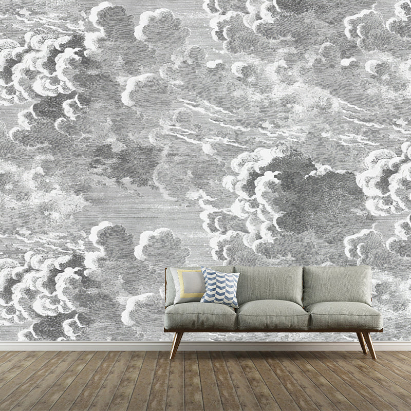 Brehn | Minimalistische Wolkenwandmalerei in Grau Wohnzimmer Wandverkleidung, Personalisierte Größe Verfügbar