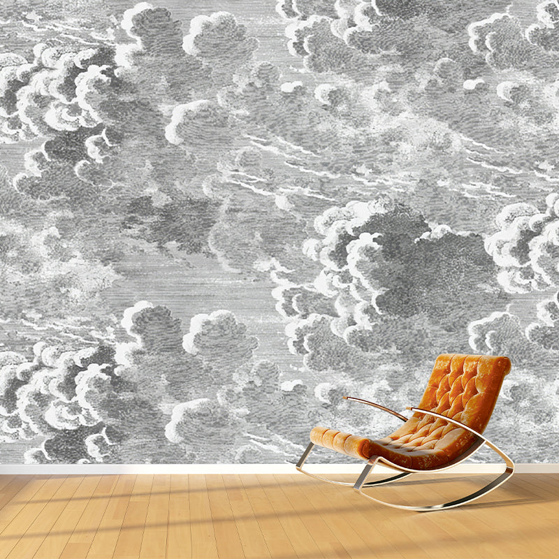 Brehn | Minimalistische Wolkenwandmalerei in Grau Wohnzimmer Wandverkleidung, Personalisierte Größe Verfügbar