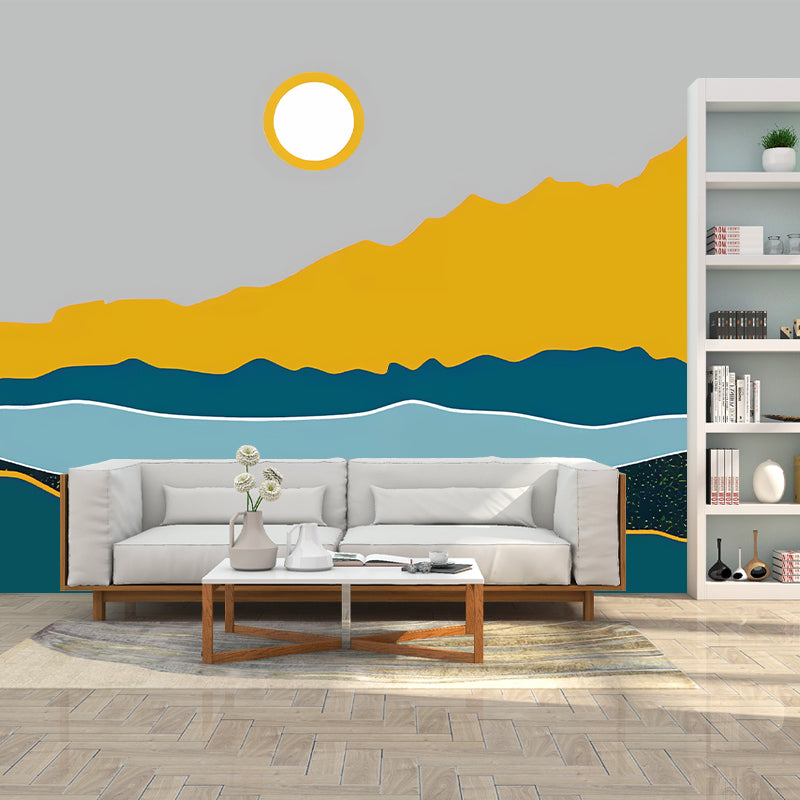 Brehn | Illustration Sonne und Fluss Wandbild Vollgröße Wandverkleidung für Esszimmer, Maßanfertigung