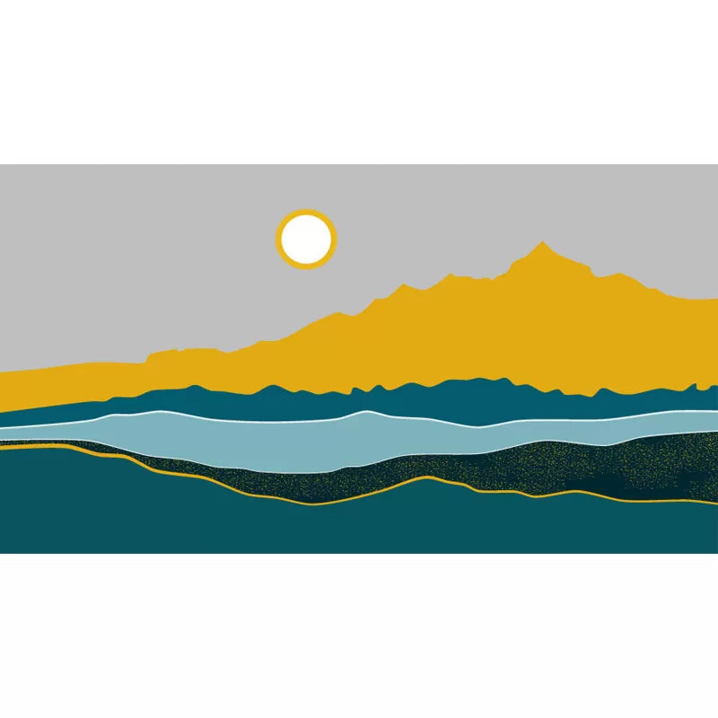 Brehn | Illustration Sonne und Fluss Wandbild Vollgröße Wandverkleidung für Esszimmer, Maßanfertigung