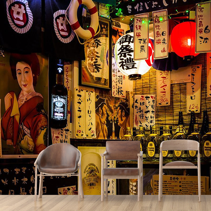 Brehn | Japanse Poster Muurbehang in Rood en Bruin, Oriëntaals Muurdecor voor Restaurant