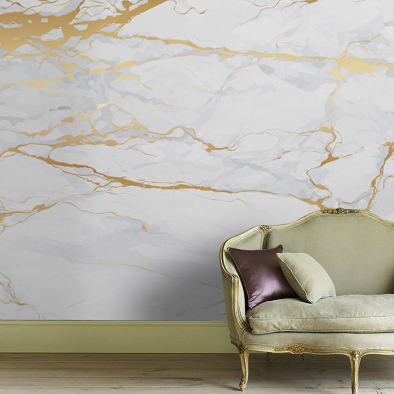 Brehn | Foto-Stil Marmoroberfläche Tapete für das Esszimmer in Gold und Weiß, Maßanfertigung