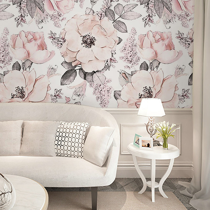 Brehn | Romantisch Grijs und Rosa Wandteppich mit Blumenmuster für das Schlafzimmer, Vliesstoff