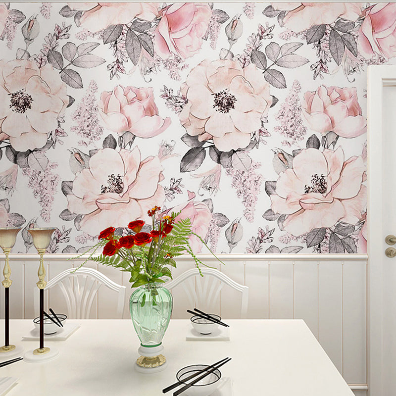 Brehn | Romantisch Grijs und Rosa Wandteppich mit Blumenmuster für das Schlafzimmer, Vliesstoff