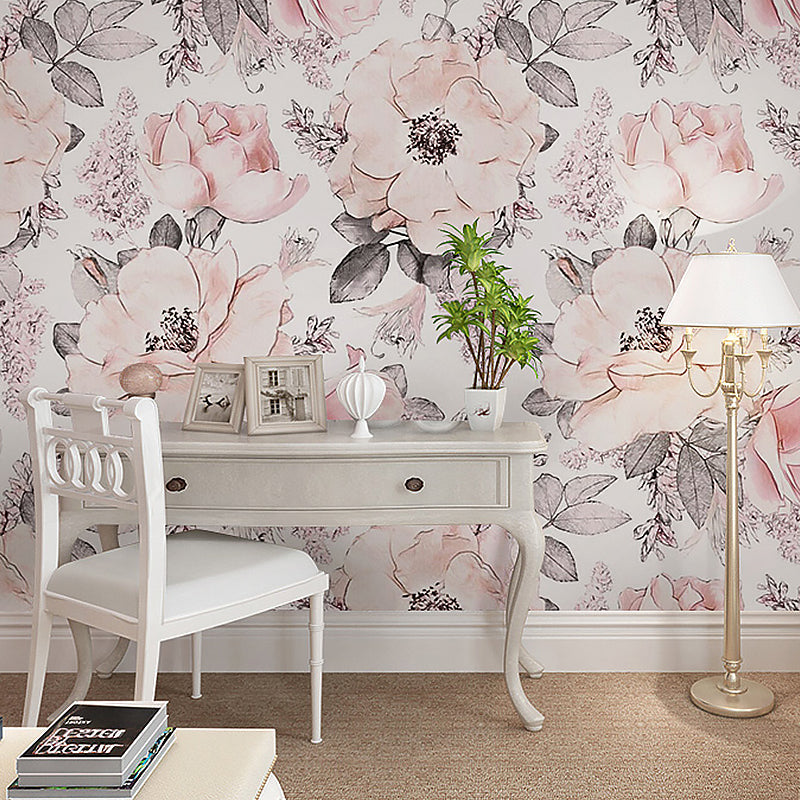 Brehn | Romantisch Grijs und Rosa Wandteppich mit Blumenmuster für das Schlafzimmer, Vliesstoff