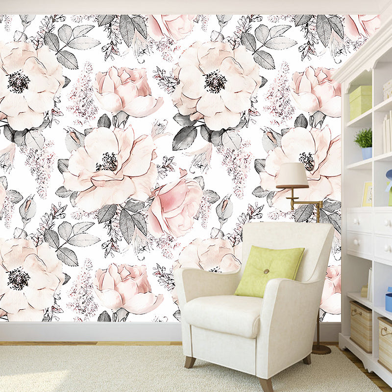 Brehn | Romantisch Grijs und Rosa Wandteppich mit Blumenmuster für das Schlafzimmer, Vliesstoff