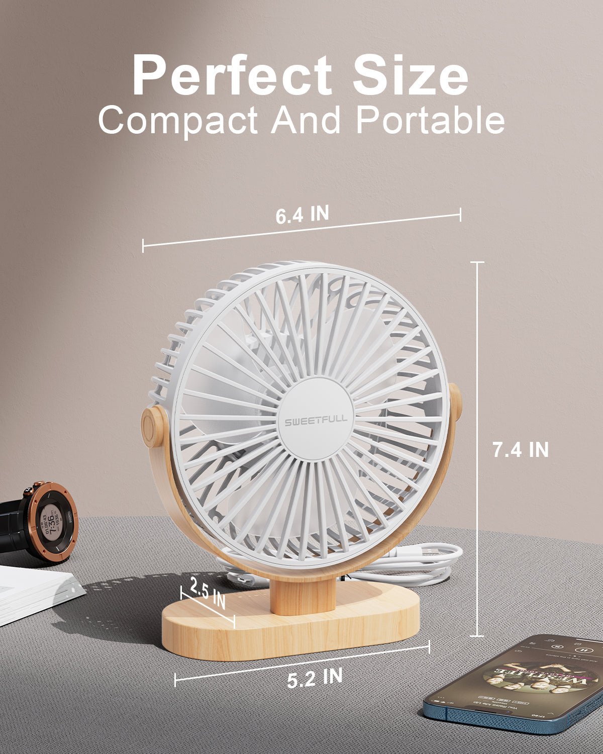 6,5 Zoll USB Kleiner Tischventilator für Zuhause Büro Auto Outdoor Reisen | Brehn