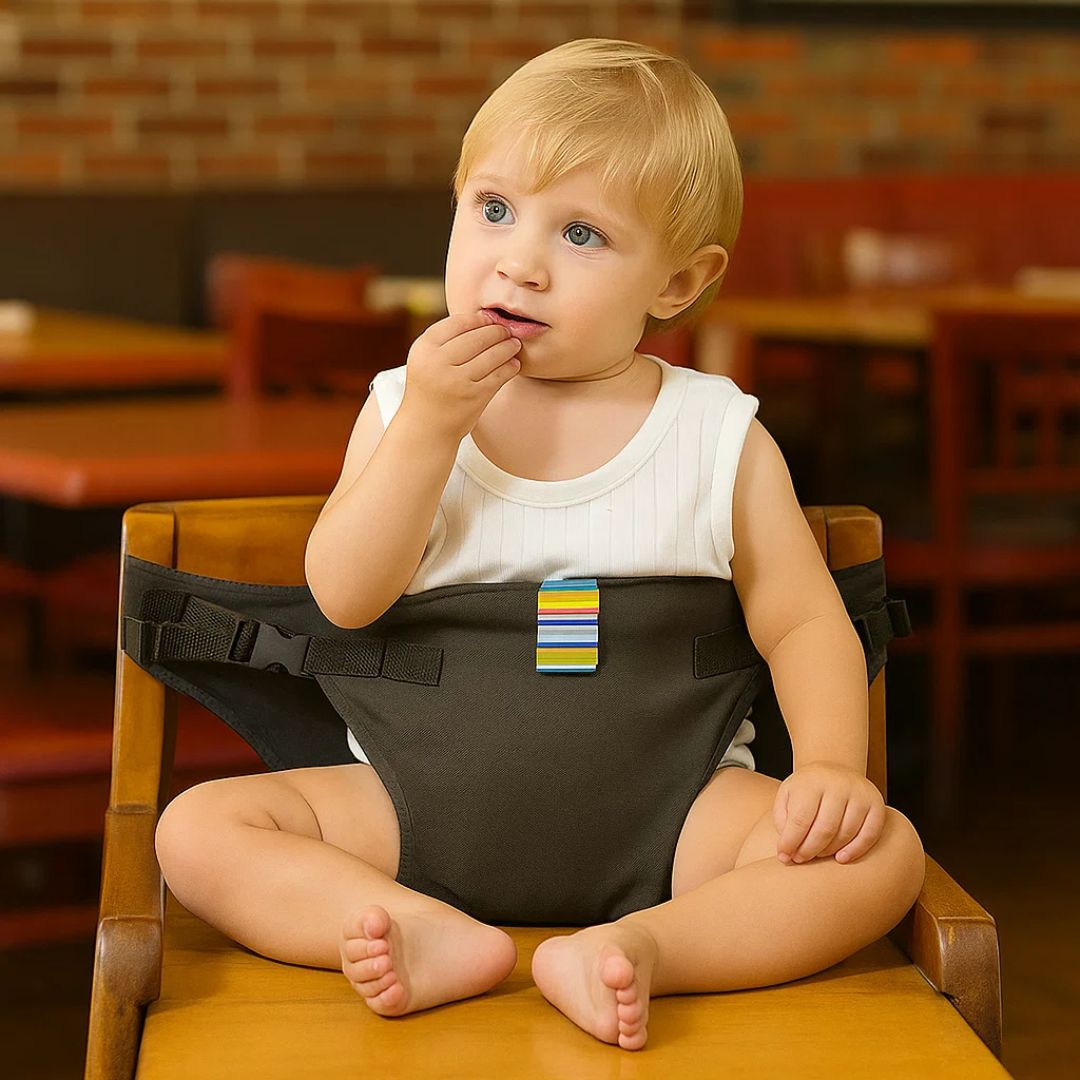 SeatGuard | Kindersitzgurt – Sicherer verstellbarer Sitz – Atmungsaktiver Baumwollstoff – Tragbare Sicherheitslösung zum Essen für reisende Eltern Brehn