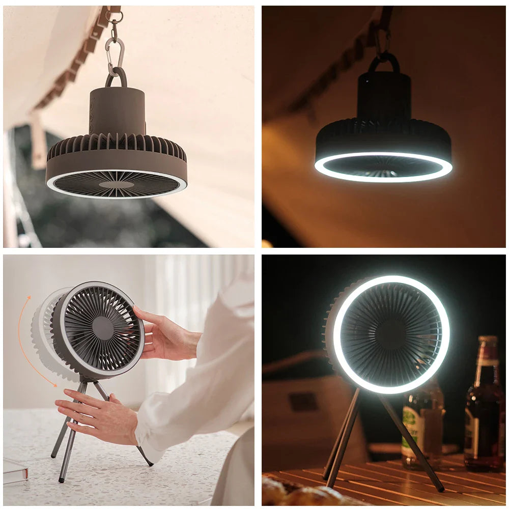 Tragbarer wiederaufladbarer Ventilator mit LED und integriertem Powerbank | Brehn
